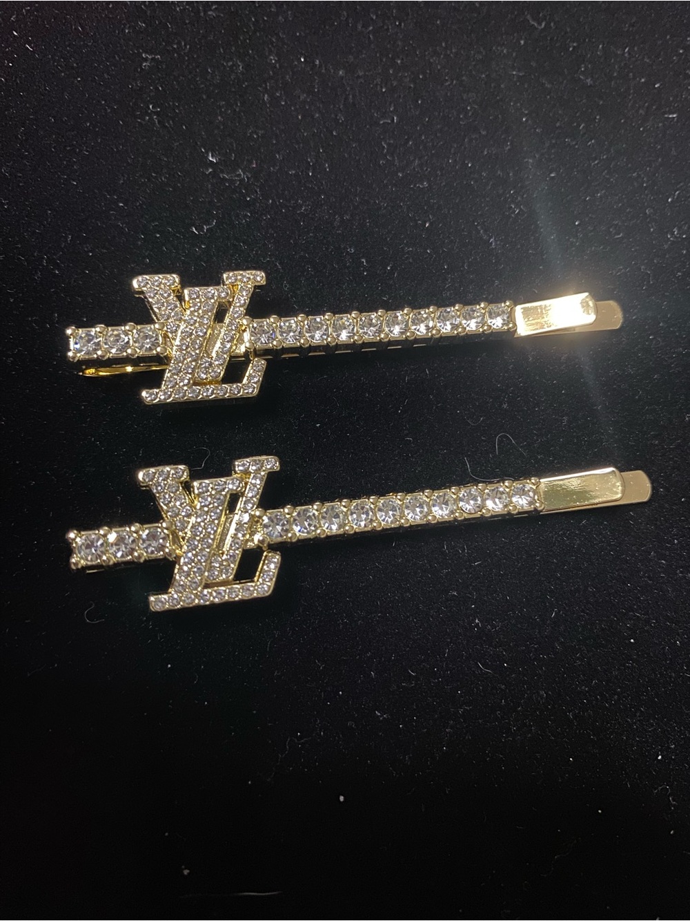 L0UIS VUITT0N HAIR PINS CRYSTAL GOLD- TONE LOT OF 2